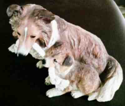 Danbury Mint Shetland Sheepdog Sheltie Statue Lassie dog w/puppy Figurine figure