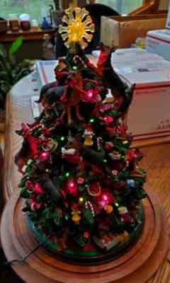 RARE Danbury Mint German Shepherd Light Up Christmas Tree Base Glass Dome Works