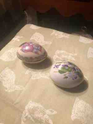 Two Danbury Mint Porcelain Violets Easter Egg 1980 Trinket Box  & Lenox 1988