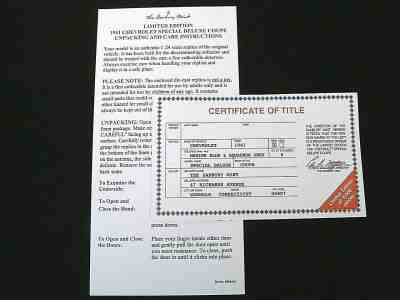 DANBURY MINT PAPERWORK SET - 1941 CHEVROLET SPECIAL DELUXE COUPE