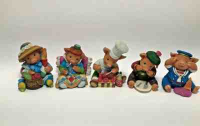 Danbury Mint "This Little Piggy" Set of Pigs  LOT of 5 Nursery Rhyme Piggies EUC