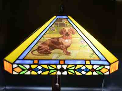 Dachshund Stained Glass Tiffany-style Art Lamp | The Danbury Mint Retired RARE!
