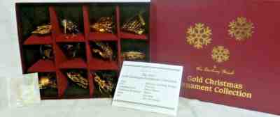 Set of 12 Danbury Mint 2017 Gold Christmas Ornaments with Box 