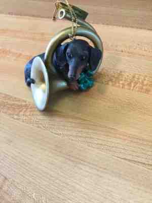Danbury Mint Delightful Dachshund Christmas Ornaments Merriest Musicians Horn