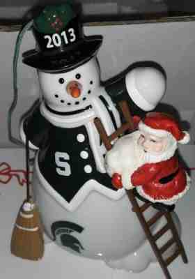 MICHIGAN STATE SPARTANS SANTA WITH SNOWMAN ORNAMENT 2013 DANBURY MINT USED