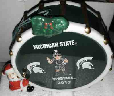 MICHIGAN STATE SPARTANS SANTA WITH DRUM ORNAMENT 2012 DANBURY MINT USED