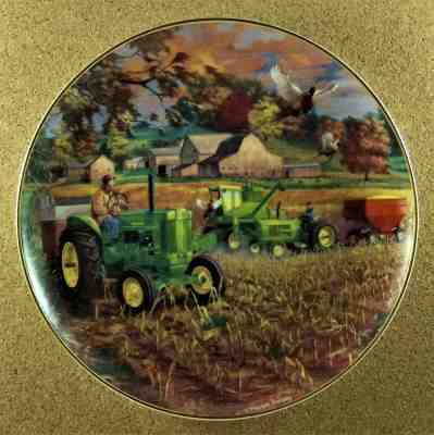 TWILIGHT BREAK Plate Life on the Farm John Deere Tractors Pheasants Barn Corn