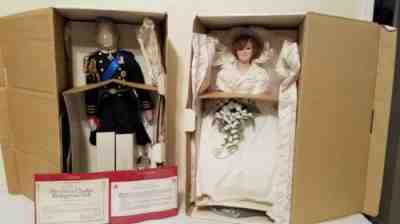 BEAUTIFUL 21" DANBURY MINT PRINCESS DIANA AND PRINCE CHARLES  WEDDING DOLLS