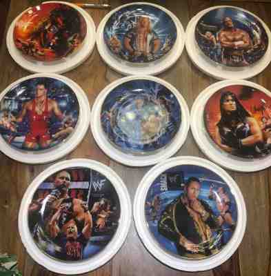 Danbury Mint WWF/WWE Complete Set of 8 Plates The Rock HHH NIB Never Displayed 