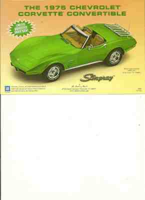 NO-CAR-Danbury Mint Paperwork-Only 1975 Corvette Convertible Green 1/24