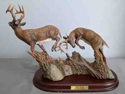 Danbury Mint "The Chase" Whitetail Deer Sculpture W/Wood Base By James Stafford