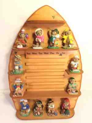 Danbury Mint Teddy Bear Perpetual Wood Calendar Vintage Figurine Display