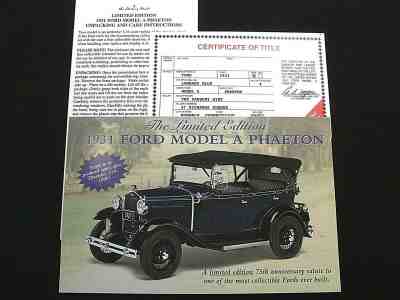 DANBURY MINT COMPLETE PAPERWORK SET - 1931 FORD MODEL A PHAETON BT