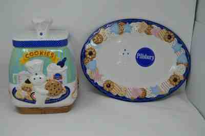 Pillsbury Doughboy Cookie Jar & Platter 15 3/4" Danbury Mint 2002