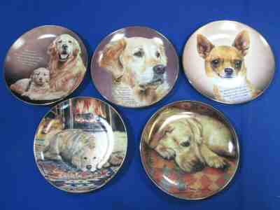 (G) Lot of 5 Collectors Plates - 4 Danbury Mint Dog Plates + 1 Bradford Exchange