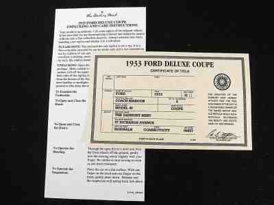 DANBURY MINT PAPERWORK SET - 1933 FORD DELUXE COUPE (A)