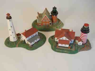 Lot of 3 Danbury Mint Lighthouses West Quoddy, Sandy Hook, and Block Island SE