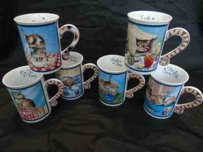 Lot of 6 Gary Patterson Comical Cats Porcelain Collection Mugs Danbury Mint VGC