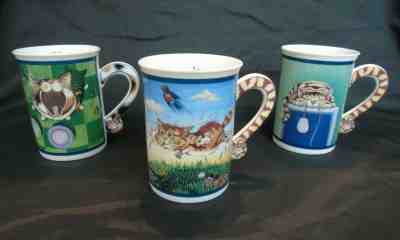 Lot of 3 Gary Patterson Comical Cats Porcelain Collection Mugs Danbury Mint VGC