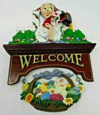 BETTY BOOP DANBURY MINT WELCOME SIGN PUDGY EASTER EGG BASKET BUNNY BABY CHICK