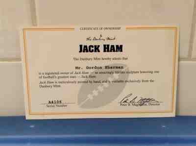 DANBURY MINT  -  PITTSBURGH STEELERS  JACK HAM  C.O.A. 