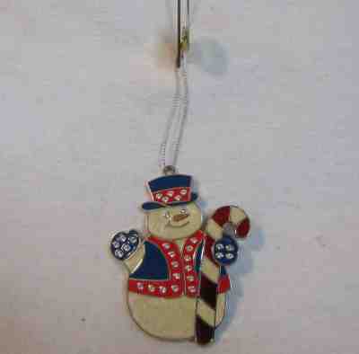 DANBURY MINT DAZZLING CRYSTALS CHRISTMAS ORNAMENT SNOW MAN WITH CANDY CANE