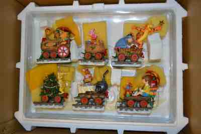 NIB Hundred Acre Wood Winnie the Pooh Christmas Train, 6 pc, Danbury Mint Disney