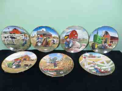 Set of 7 Little Farmhands Tractor Ride John Deere Danbury Mint Plates Don Zolan