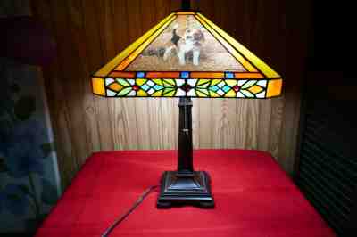 Large Beagle Dog Stained Glass Tiffany-style Art Lamp Danbury Mint Retired RARE!