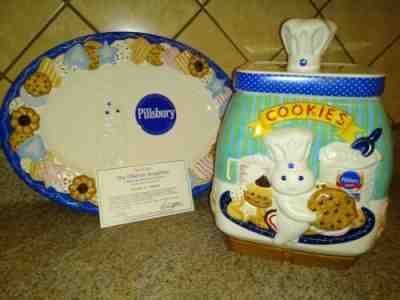 Vintage Pillsbury Doughboy Cookie Jar & Platter + C.O.A. Danbury Mint  2002 Rare
