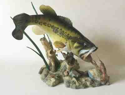 SUDDEN STRIKE Large Mouth BASS Fish by George Kruth Sculptor for Danbury w/ Box