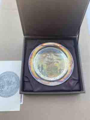 Boston Tea Party Solid Sterling Silver Plate inlaid with 24 kt gold Danbury Mint