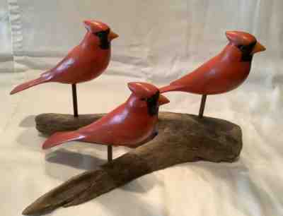 Bob Guge Hand Carved Wooden Cardinals Dated 1992