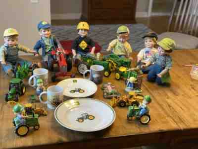 27 piece  John Deere Lot With 6 Danbury Mint porcelain doll set and tractors