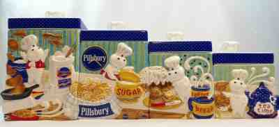 PILLSBURY DOUGHBOY 8 PIECE CANISTER SET GLAZED PORCELAIN DANBURY MINT 2000