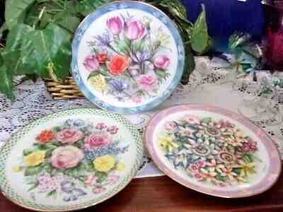 Danbury Mint "Bouquets of The World" 3 Plates - Brazil, Holland & England 1990