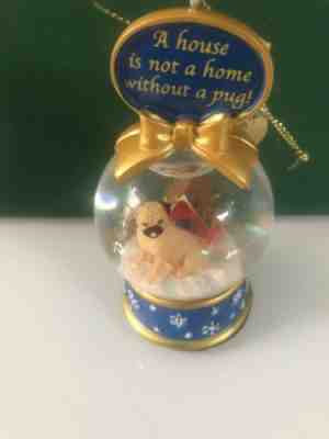Rarest  Danbury Mint Christmas Pug Snow Globe Dome Ornament