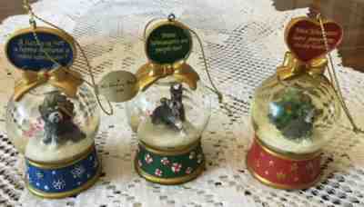 3 Danbury Mint Mini Miniature Schnauzer Snow Globes Ornaments Collection w/Tags