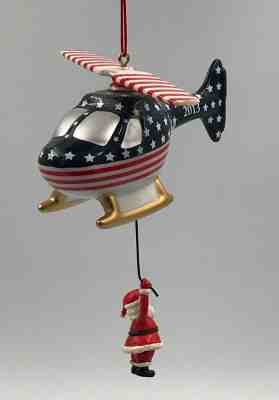 SANTA'S MIDNIGHT RIDE Danbury Mint Santa & Helicopter PATRIOTIC ORNAMENT 2013 5"