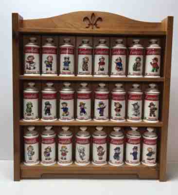Danbury Mint 1995 Campbells Soup Wooden Spice Rack 24 Ceramic Spice Jars