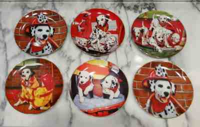 Vtg Lot 6 DANBURY MINT DALMATIAN PLATES Fire Capers Pups Boots Alarm Sparky Jump