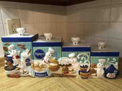 PILLSBURY DOUGHBOY 8 PIECE CANISTER SET GLAZED PORCELAIN DANBURY MINT 2000