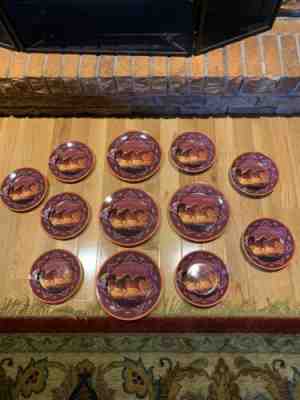 RARE!! Horses “Taking Off”  Chris Cummings Wild Things Aztec Design Bowls/Plates