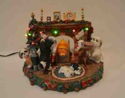 Danbury Mint A Cozy Christmas Eve Shih Tzu Dog Family Figurine