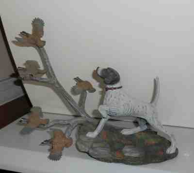10" VINTAGE RESIN HUNTING DOG WHITE BLACK POINTER DANBURY MINT COVEY RISE BIRDS