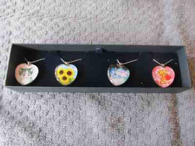 Danbury Mint  4 Granddaughter Pendants Necklaces Cat Flower Butterfly Bear NIB