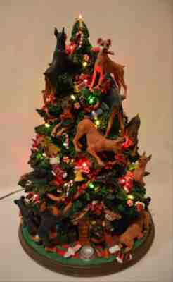 Danbury Mint Miniature Pinscher Min Pin Dog Christmas Tree Lighted Figurine