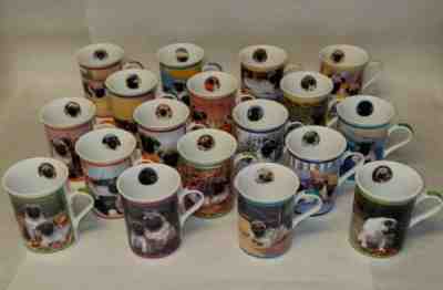 18 Purely Pugs Porclean Collector Mugs By The Danbury Mint
