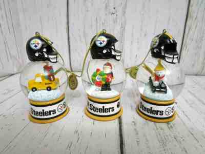 Pittsburgh Steelers Danbury Mint Snow Globe Christmas Tree Ornaments Lot Of 3