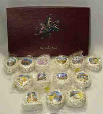 DANBURY MINT 13 PIECE SET OF NATIVITY ILLUMINATED CHRISTMAS ORNAMENTS W/BOX*WOW!